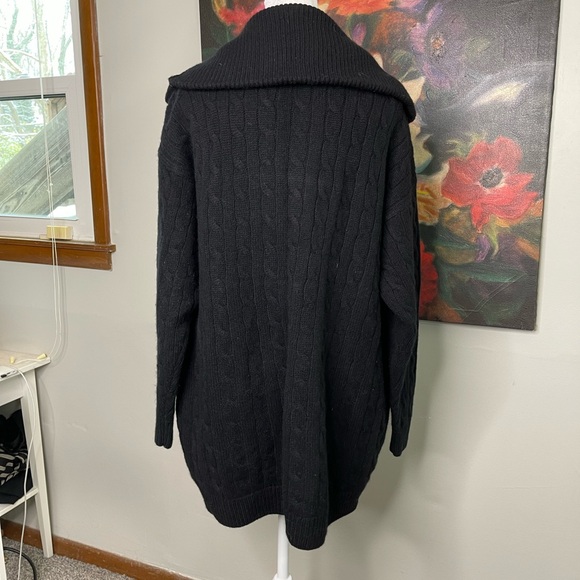 Vintage Ralph Lauren Blue cashmere Wool Cable Knit Cardigan Classic Preppy M L - Picture 5 of 10